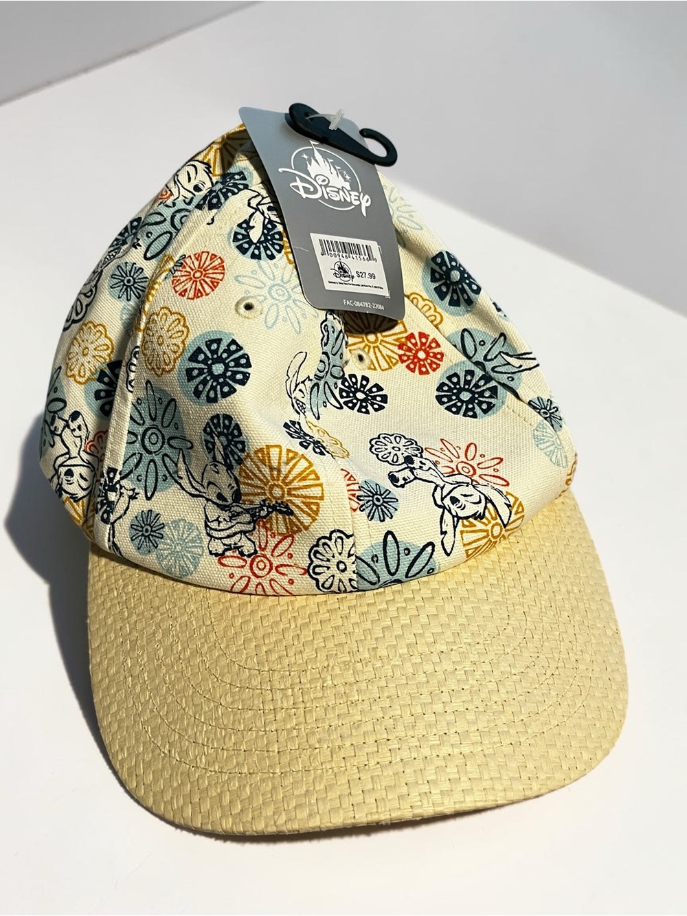 Disney Lilo & Stitch Floral Baseball Cap Straw Brim NWT